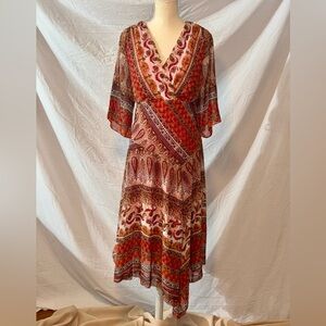 Bohemian V-Neck 3/4 Sleeve Chiffon Dress